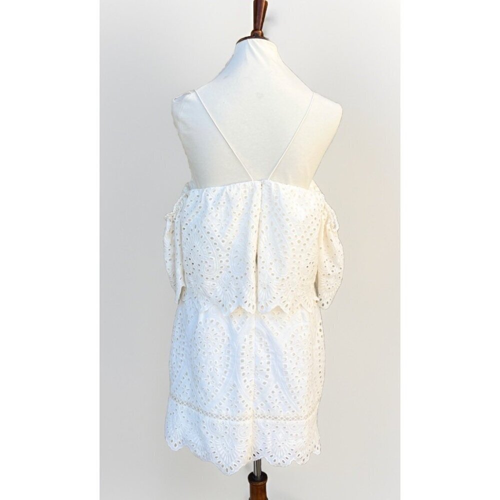Saylor Women’s Ivory Off Shoulder Eyelet Dress Scalloped Overlay Lined Cocktail - Picture 3 of 13